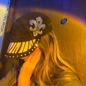 Black and white hat with rhinestones